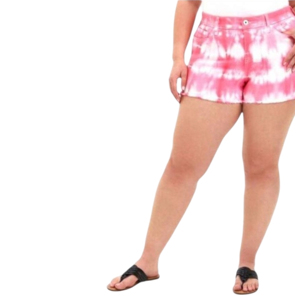 TORRIDย NEW Plus Size Vintage Stretch Pink & White Tie Dye Miniโlength Short. - Picture 7 of 15